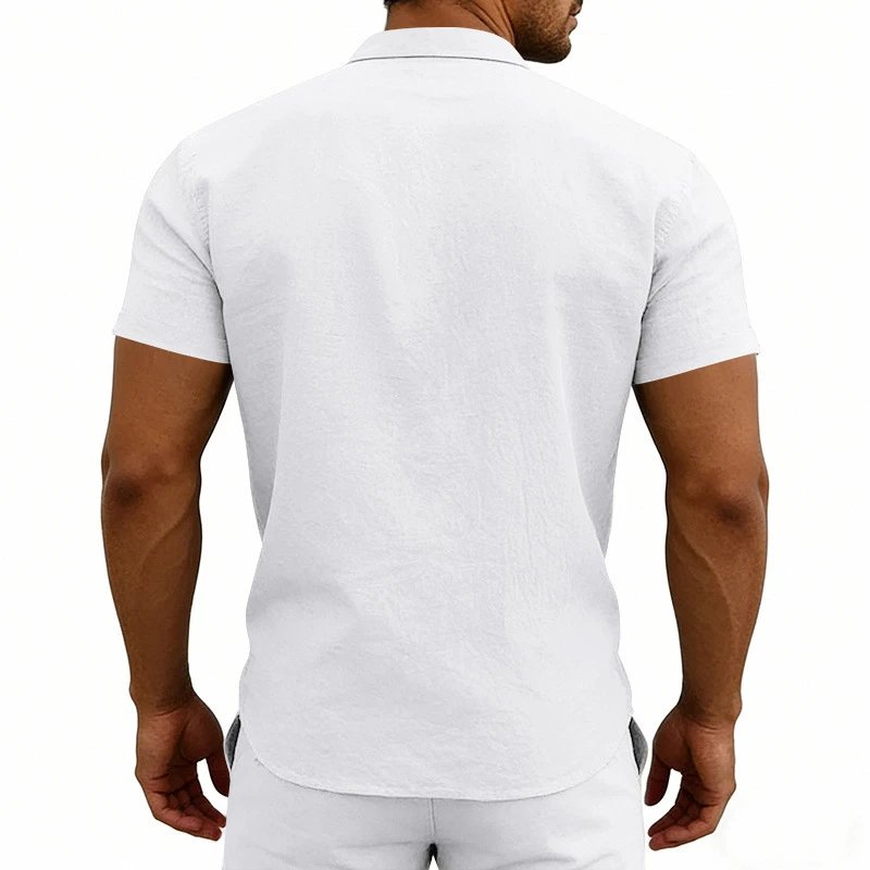 Design Mandarin Collar Short Sleeve Shirt Gray Tops Shirt - 9