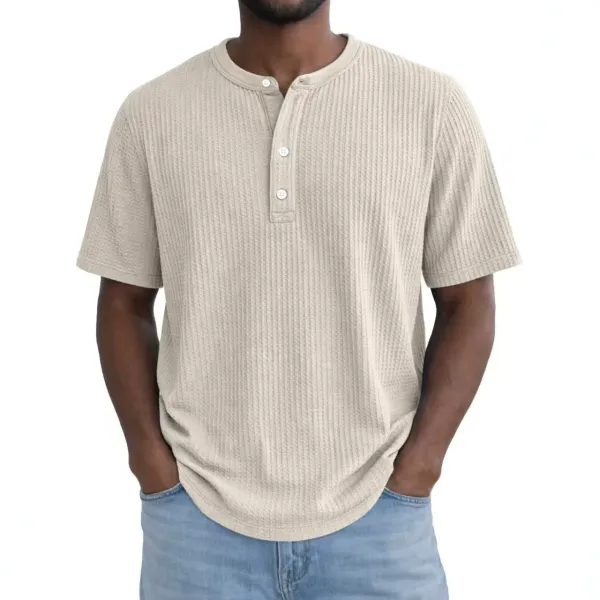 Design Gray Ribbed Henley T-Shirt T-Shirts - 4