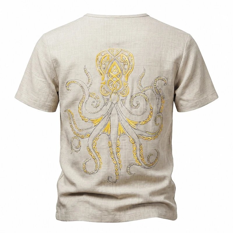 Design Octopus Embroidery Dusty Rose T-Shirt - 83