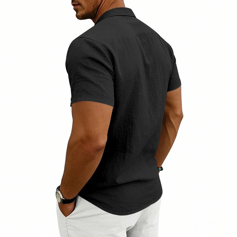 Design Mandarin Collar Short Sleeve Shirt Gray Tops Shirt - 14