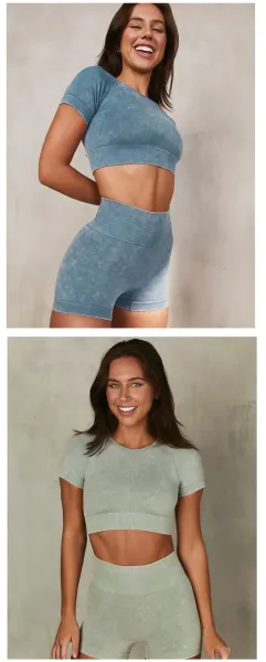 Design Acid Wash Black Crop Top and High-Waist Shorts Set - 14