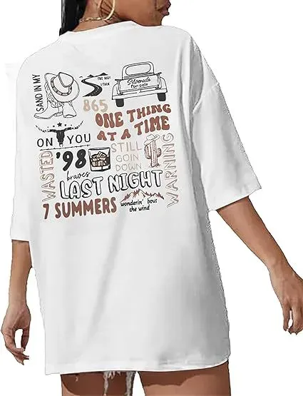Design Graphic Print Oversized T-Shirt White - 1