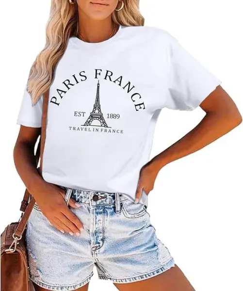 Design Paris France Eiffel Tower Graphic T-Shirt White - 1