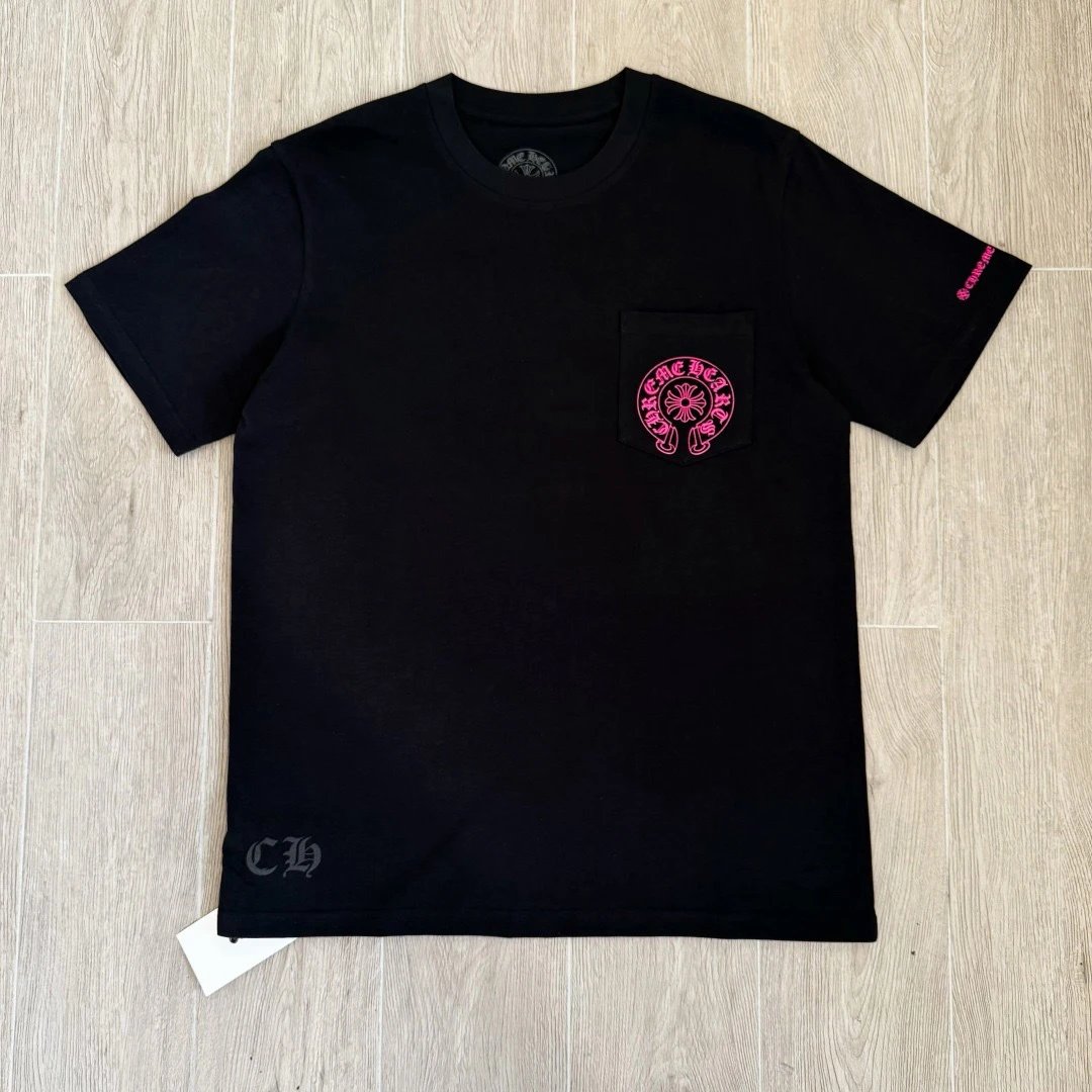 Chrome Hearts Circle Logo Pink Print White T-Shirt - 4