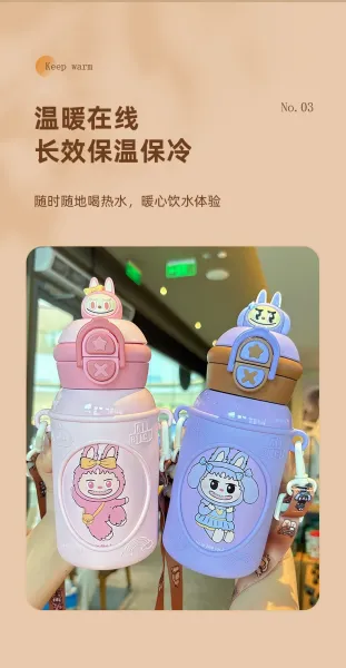 Design Lucky Cat x Design Kids Water Bottle Blue Cartoon Character Insulated Sippy Cup Electronics - 11