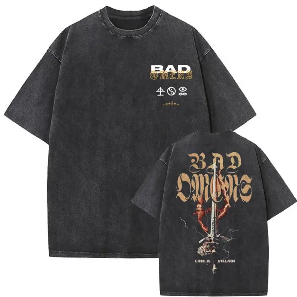Design Bad Omens Band Merchandise Washed Black Graphic T-Shirt T-Shirts - 1