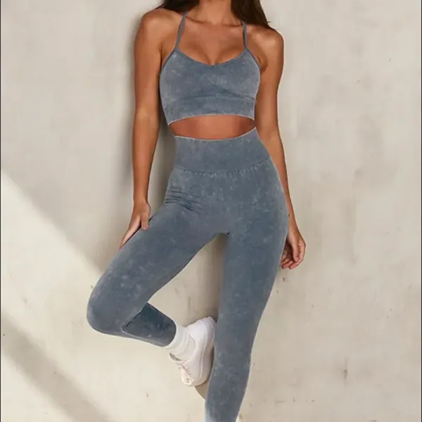 Design Acid Wash Gray Activewear Set - 1