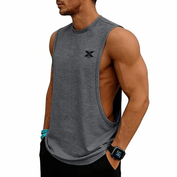Design X Logo Cut-Out Sleeveless Tank Beige Vest-Top - 86