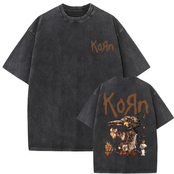 Design Korn Band Graphic Distressed Black T-Shirt T-Shirts - 1