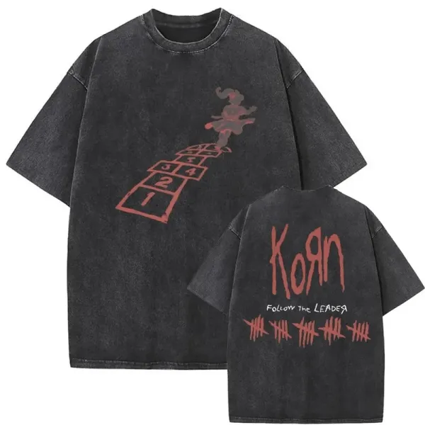 Design Korn Follow The Leader Hopscotch Graphic T-Shirt Black T-Shirts - 1