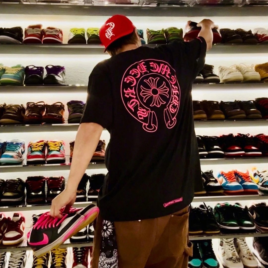Chrome Hearts Circle Logo Pink Print White T-Shirt - 19