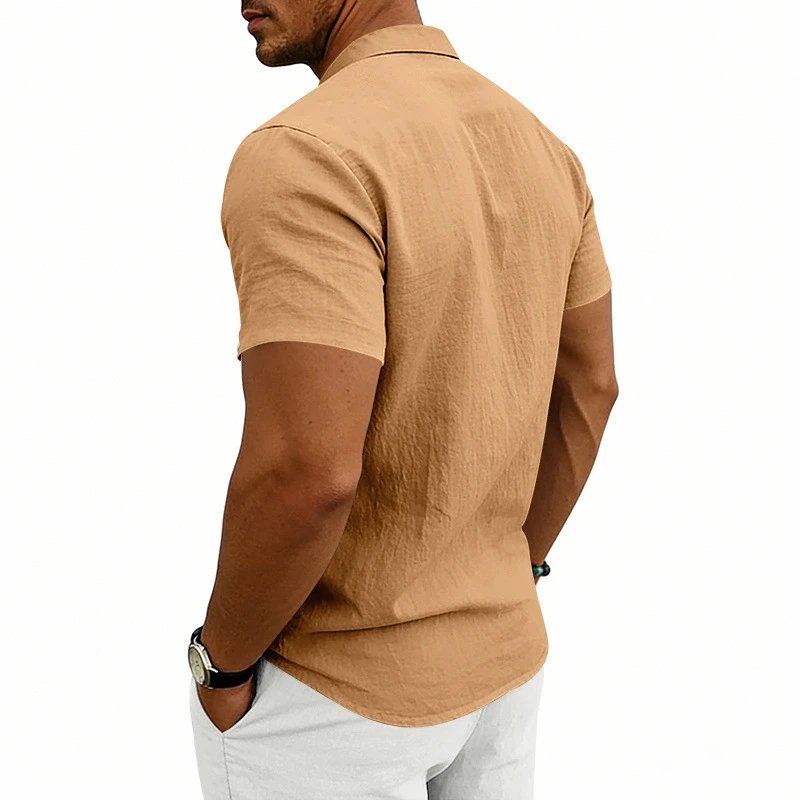 Design Mandarin Collar Short Sleeve Shirt Gray Tops Shirt - 37