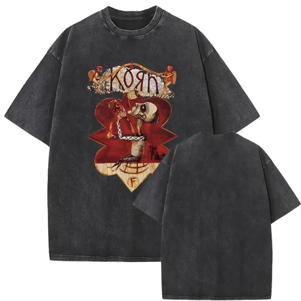 Design Korn Band Graphic Distressed Black T-Shirt T-Shirts - 1