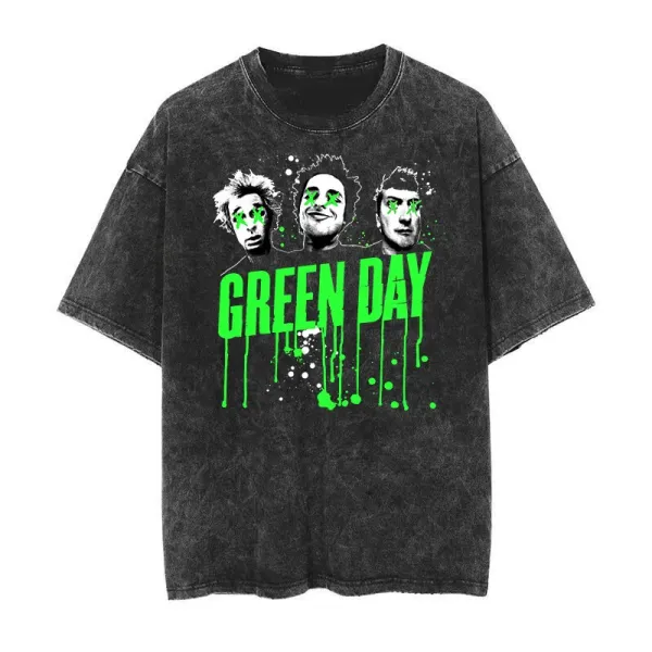 Design Green Day Band Graphic Acid Wash T-Shirt T-Shirts - 1