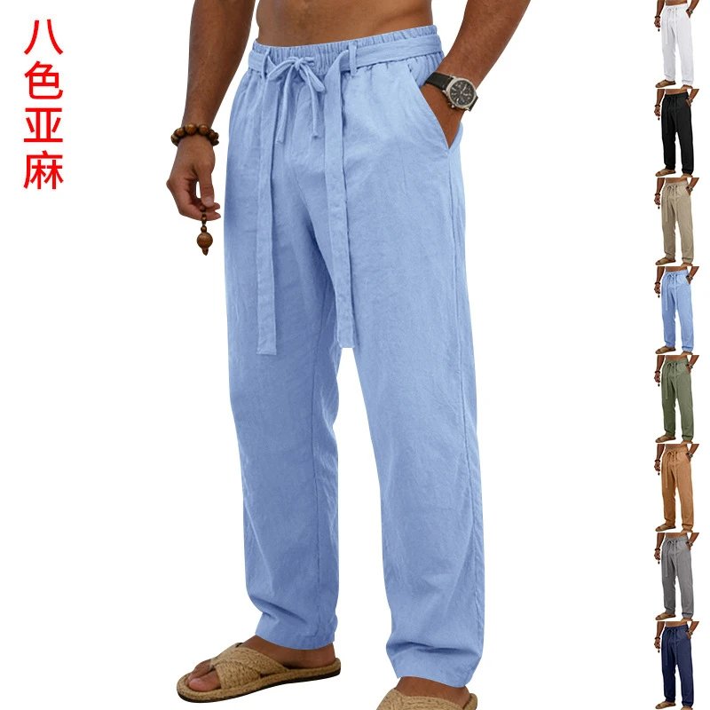 Factory Direct American Retro Linen Straight-Leg Pants Men's Summer Casual Loose Woven Trousers