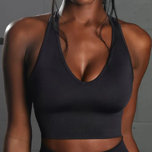 Design V-Neck Racerback Sports Bra Black Activewear - 1