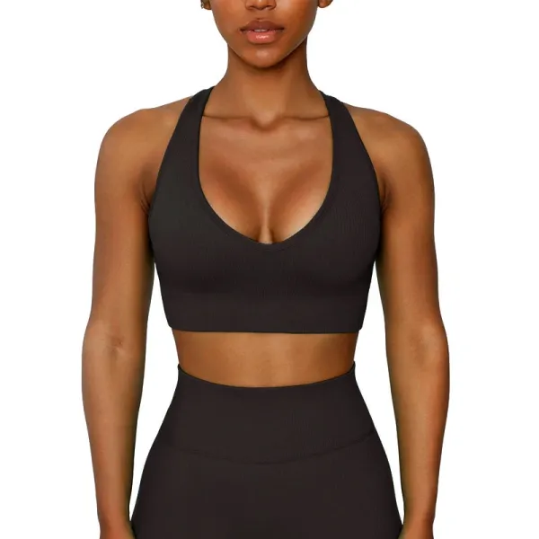 Design Ribbed V-Neck Sports Bra Black Activewear - 1