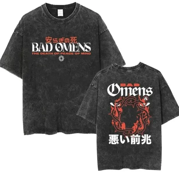 Design Bad Omens Band Merch Acid Wash Black T-Shirt T-Shirts - 1