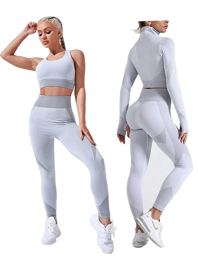Design High-Neck Zip-Up Crop Top and Leggings Set Navy Black Activewear - 14