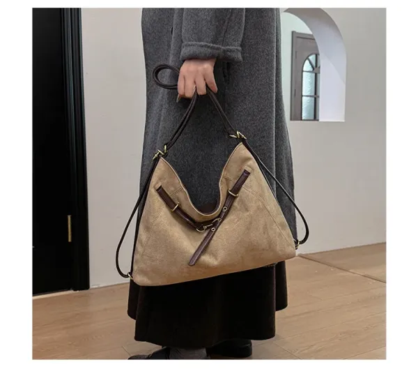 Design Suede Hobo Bag Black with Brown Leather Trim - 24
