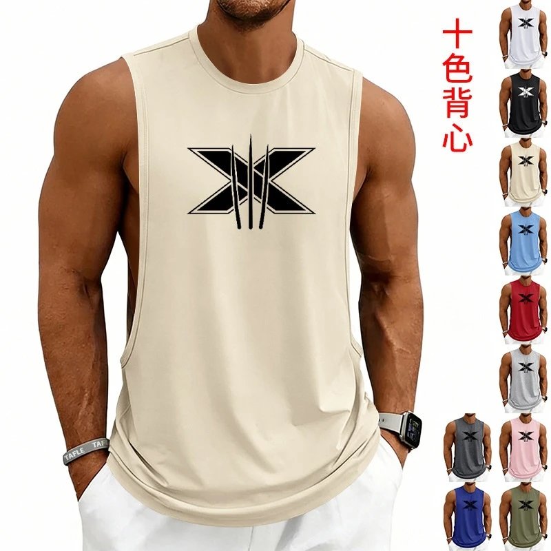 Design Graphic Logo Beige Muscle Tank Top Vest Top - 2