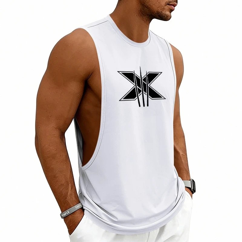 Design Graphic Logo Beige Muscle Tank Top Vest Top - 7