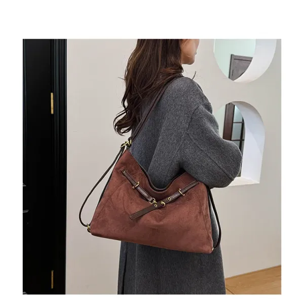 Design Suede Hobo Bag Black with Brown Leather Trim - 27