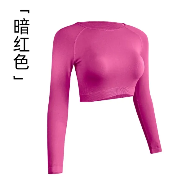 Design Cropped Long-Sleeve Base Layer Top Dark Pink Activewear - 1
