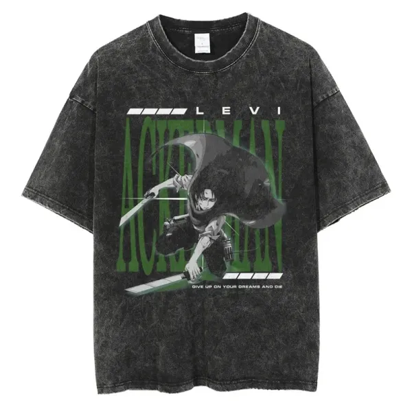 Design Attack on Titan Levi Ackerman Acid Wash T-Shirt T-Shirts - 1