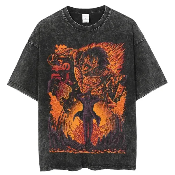 Design Attack on Titan Graphic Acid Wash T-Shirt - 1