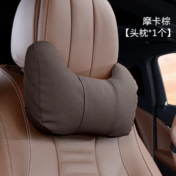 Design Car Headrest Pillow Mocha Brown Perforated Neck Support Accessories - 1