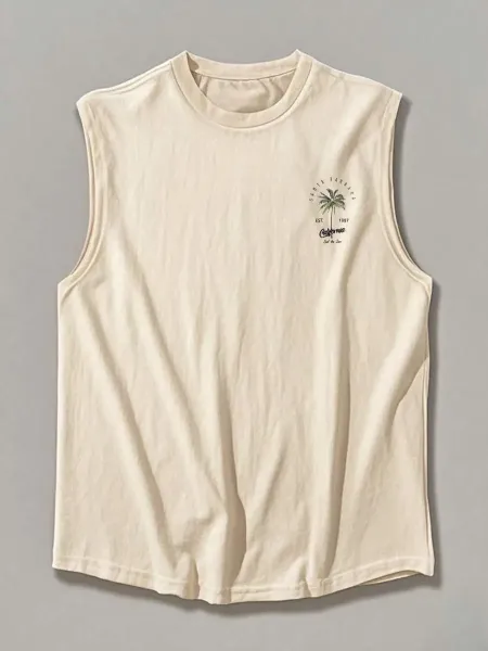 Design Santa Barbara California Palm Tree Vest Top Beige Vest Top - 11