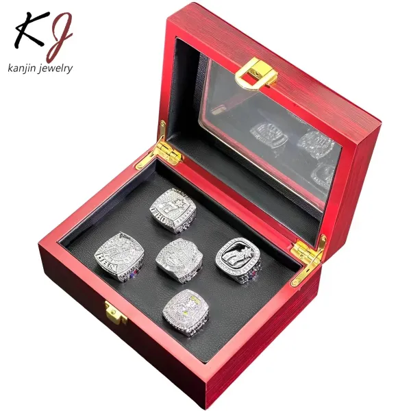 Design Kanjin Jewelry NBA Championship Rings Collection Red Wooden Display Box Set Jewelry - 2