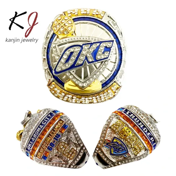 Design Kanjin Jewelry OKC Championship Ring Style Pendant and Band Set Silver Blue Gold Jewelry - 3