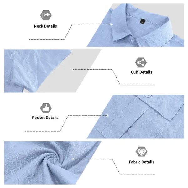 Design Short-Sleeve Linen Shirt Navy Blue Tops Shirt - 39