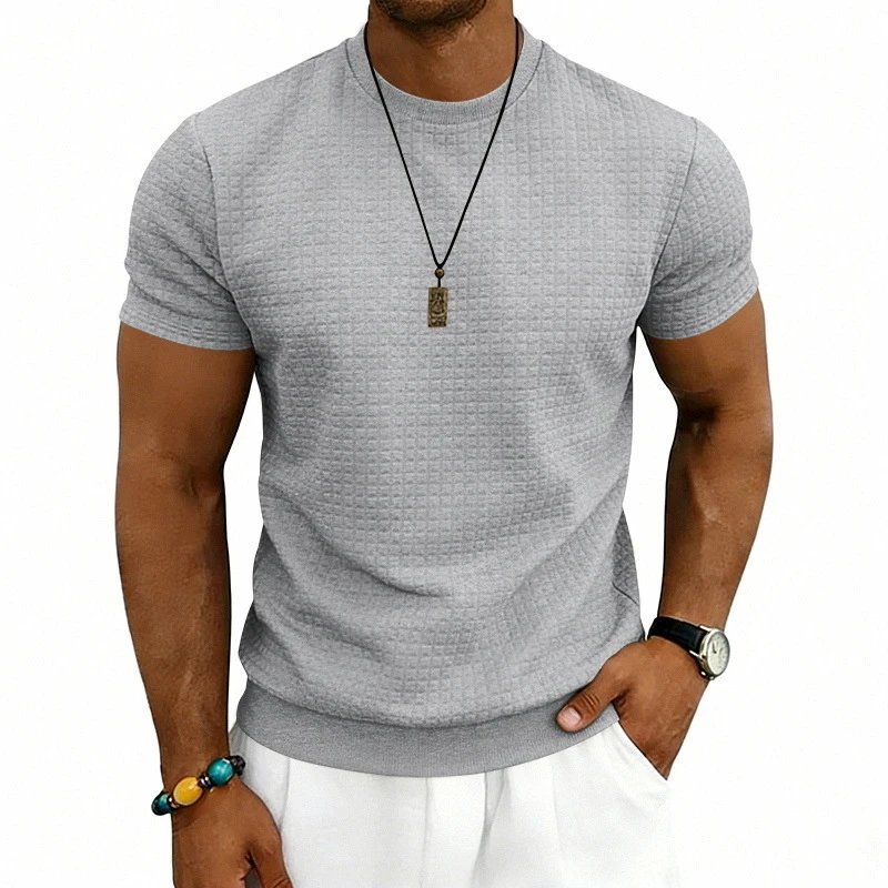 Textured Knit Crewneck T-Shirt Gray