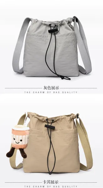 Design Drawstring Bucket Bag Beige Crossbody Bag - 26