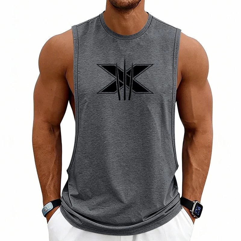 Design Graphic Logo Beige Muscle Tank Top Vest Top - 88