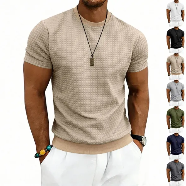 Design Textured Knit Navy T-Shirt - 7