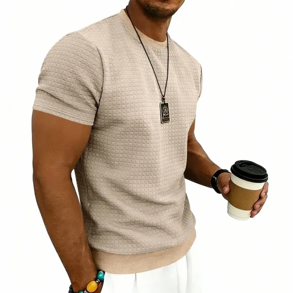 Design Textured Knit Navy T-Shirt - 11