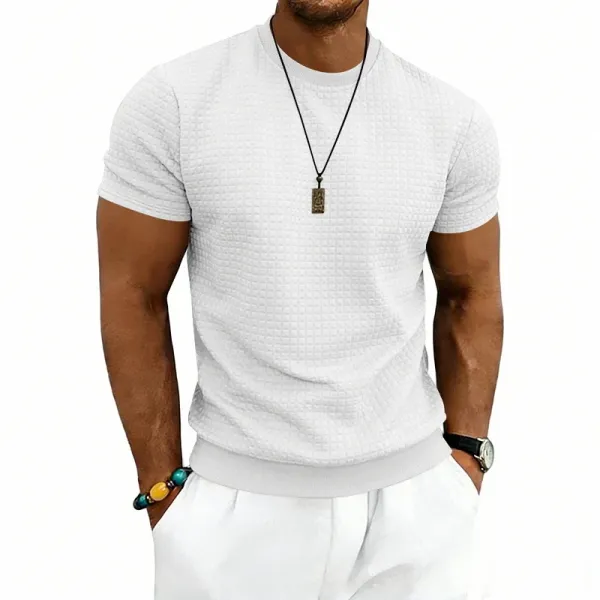 Design Textured Knit Navy T-Shirt - 21