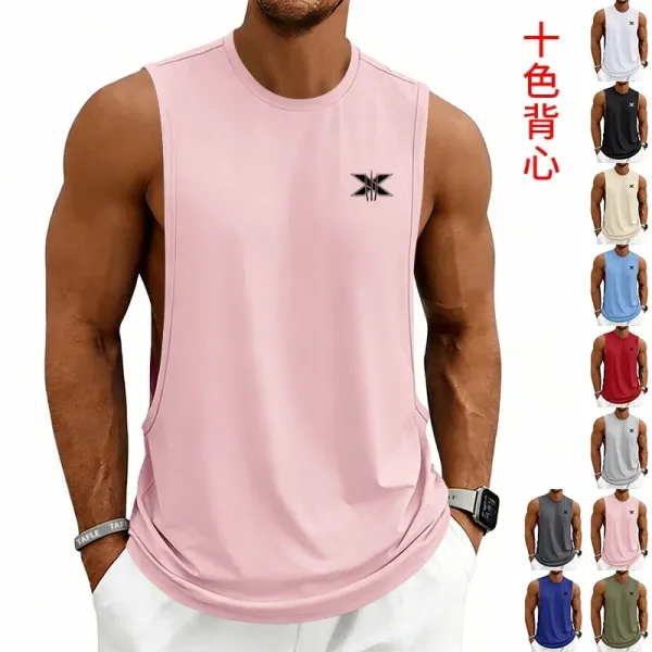 Design X Logo Cut-Out Sleeveless Tank Beige Vest-Top - 2