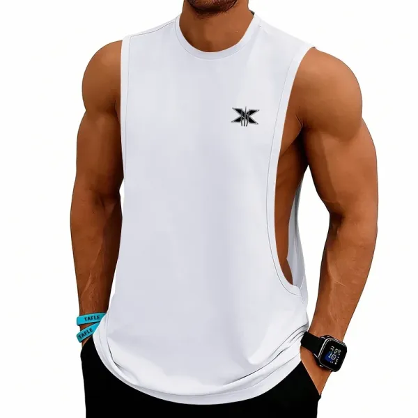 Design X Logo Cut-Out Sleeveless Tank Beige Vest-Top - 5