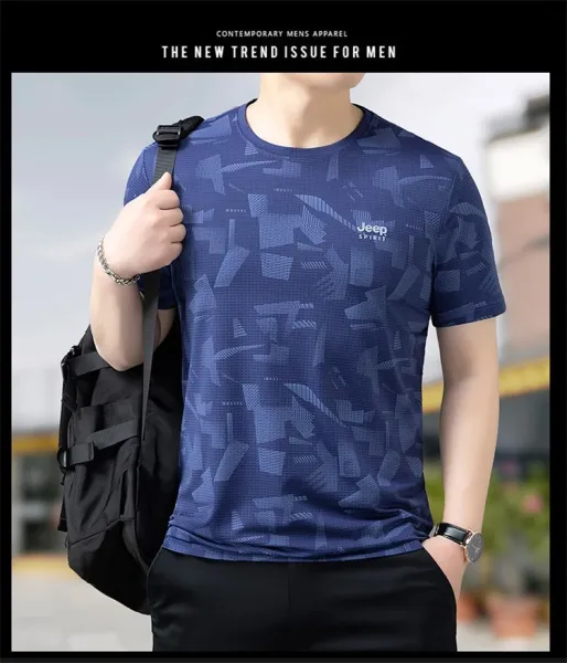 Design Jeep Spirit Geometric Print Navy T-Shirt T-Shirts - 2