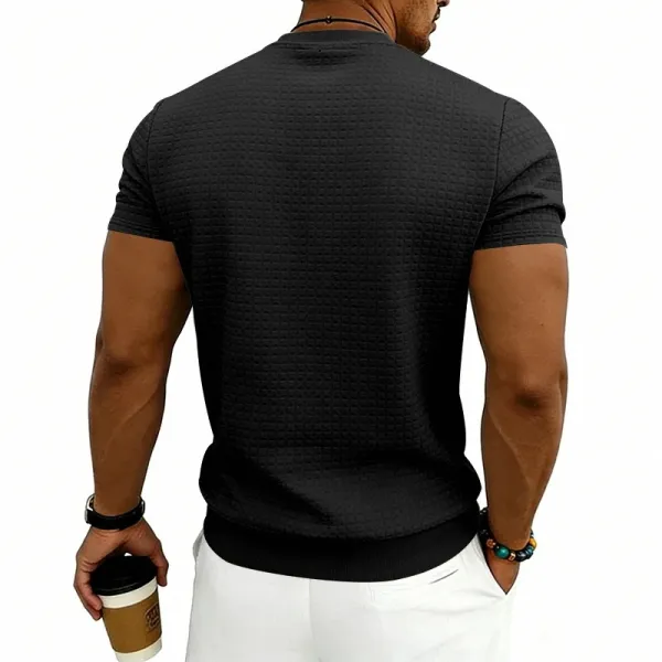 Design Textured Knit Navy T-Shirt - 31