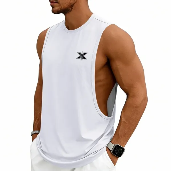 Design X Logo Cut-Out Sleeveless Tank Beige Vest-Top - 6