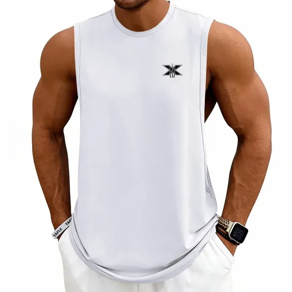 Design X Logo Cut-Out Sleeveless Tank Beige Vest-Top - 9