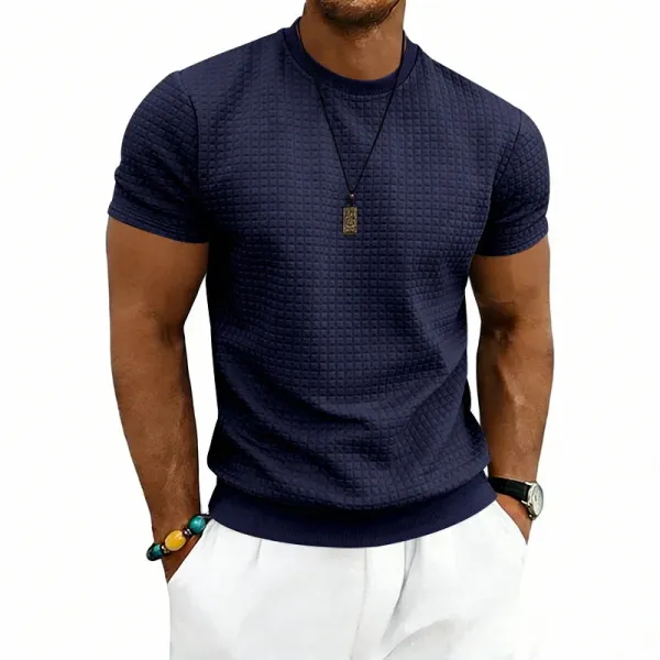 Design Textured Knit Navy T-Shirt - 39