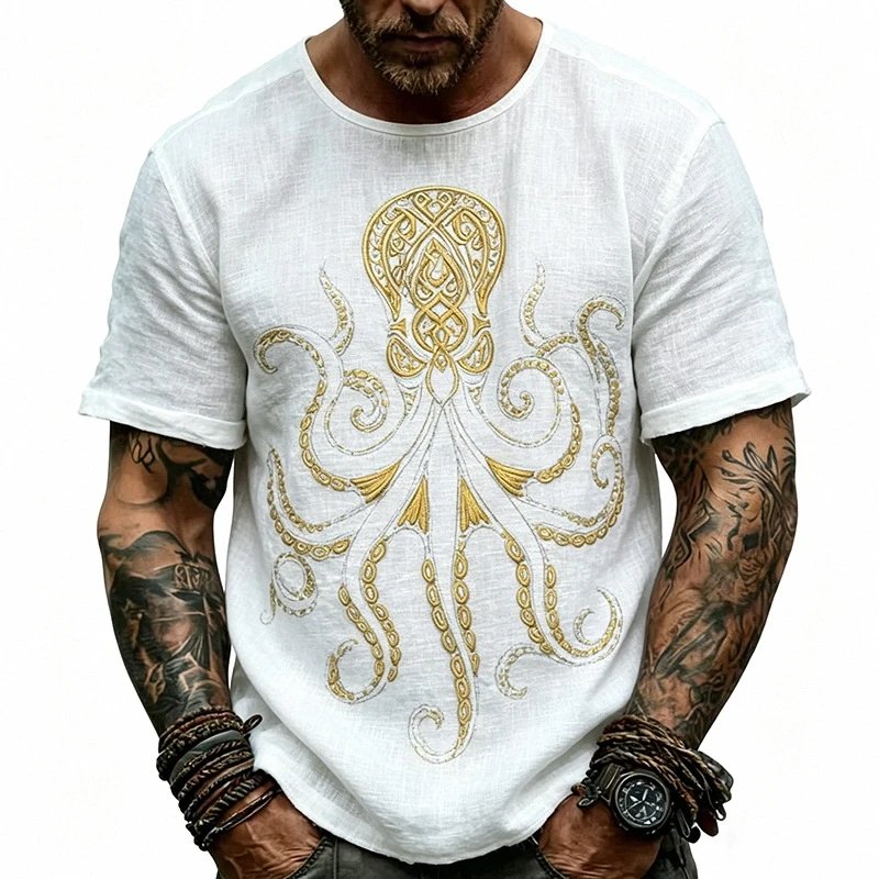 Design Octopus Embroidery Dusty Rose T-Shirt - 5