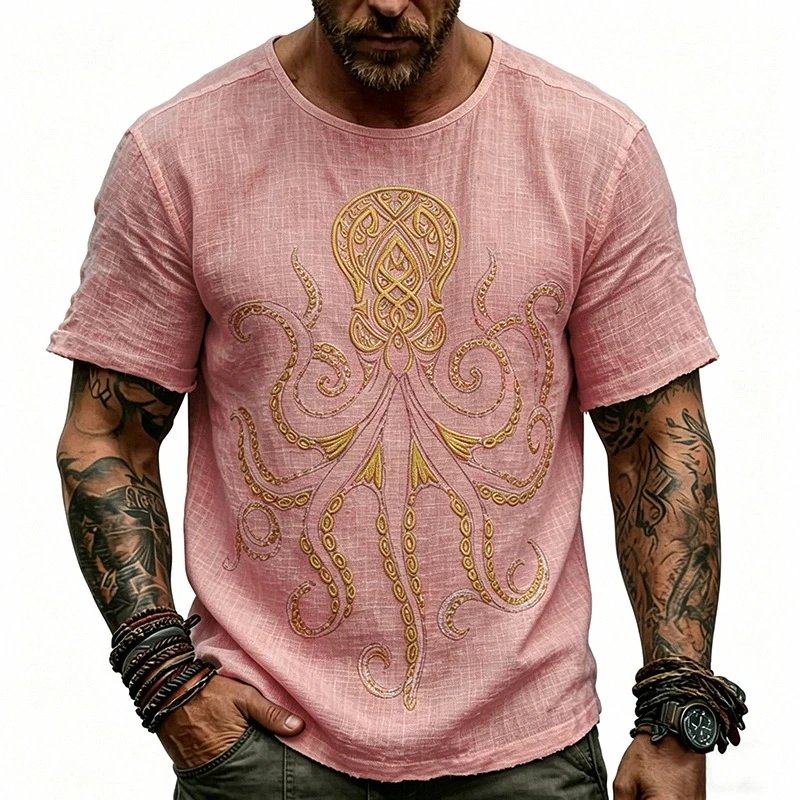Design Octopus Embroidery Dusty Rose T-Shirt - 19